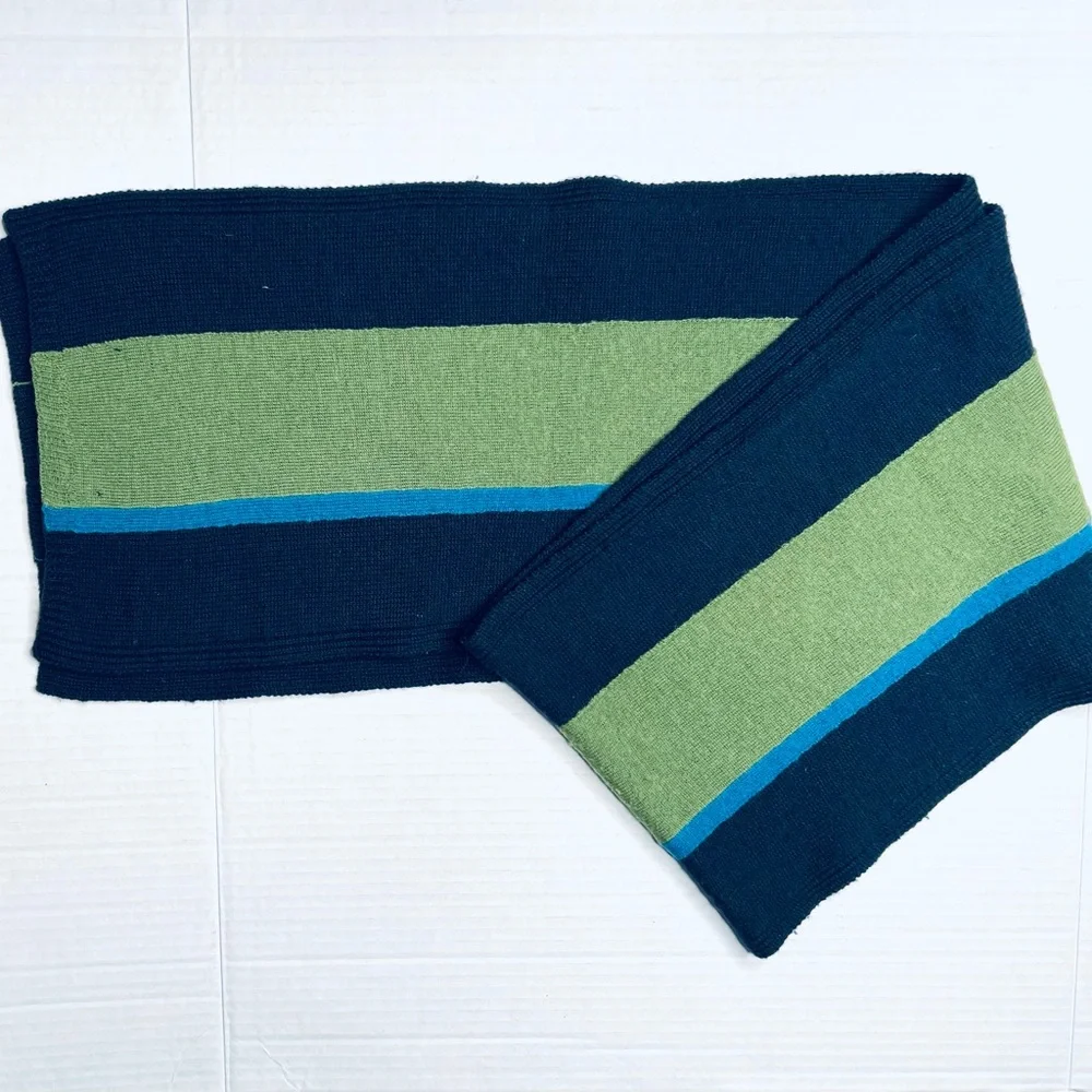 Banana Republic Striped Green and Blue Scarf Men’s Wool 9” x 70”